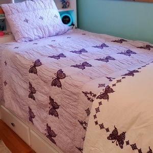 Pottery Barn Kids bedspread quilt & sham butterfly